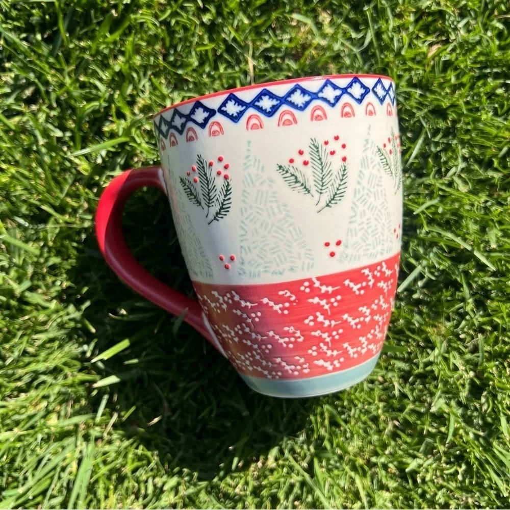 West Elm Scandi Forest Hand-Painted Stoneware Holiday Coffee Mug Replacement